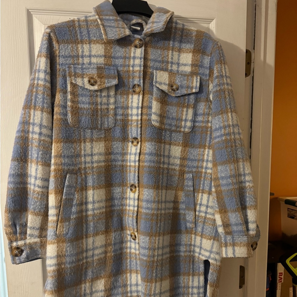 Thick flannel, silk lined shacket/peacoat